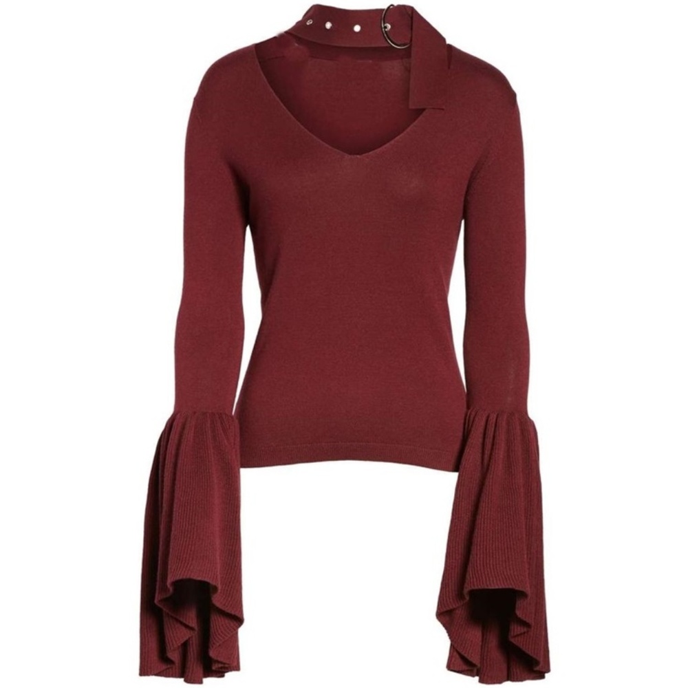 Buckled Choker Scoop Neck Bell Sleeve Knit Top S - Picture 3 of 7